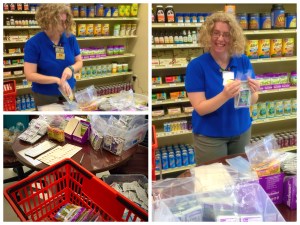 Lisa prepares sample bags for an upcoming Wellness Wednesday, when we thank YOU for taking us to your hearts.
